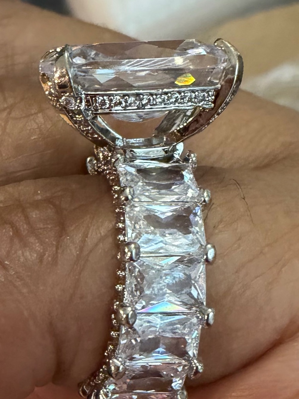 Sparkling Clear CZ Statement Ring in Silver Tone